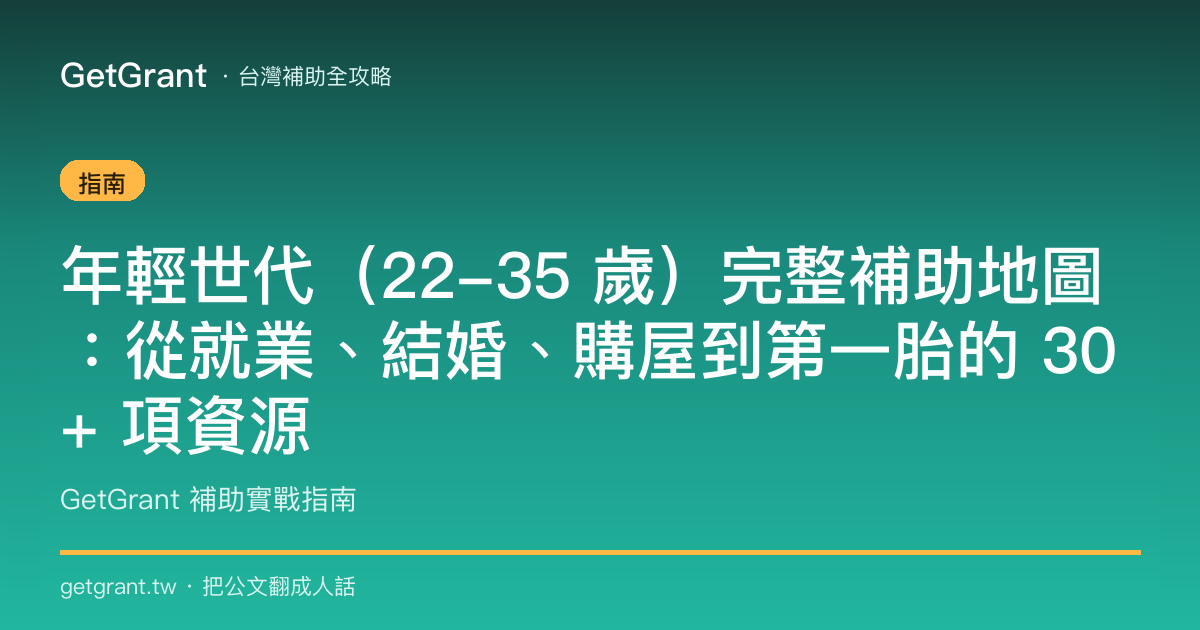 年輕世代(22-35 歲)完整補助地圖:從就業、結婚、購屋到第一胎的 30+ 項資源